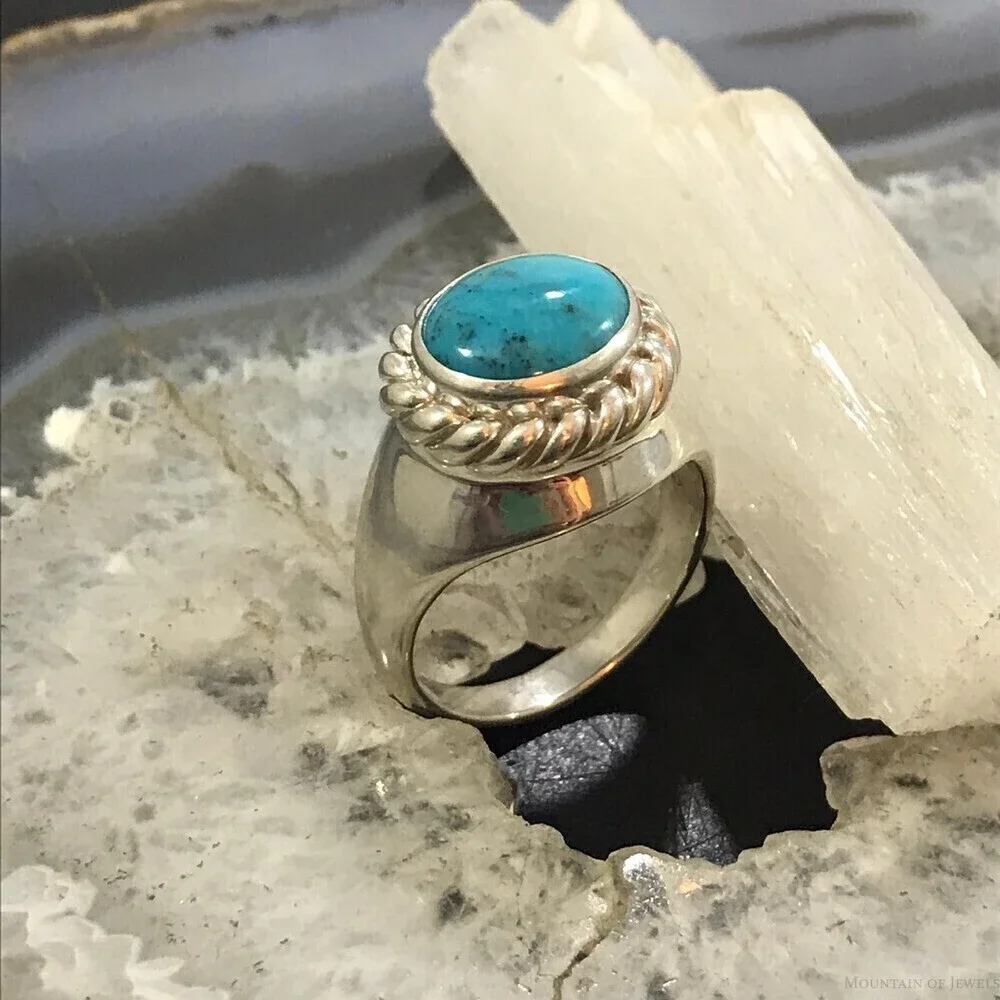 Carolyn Pollack Sterling Horizontally Mounted Oval Turquoise Ring Size 10